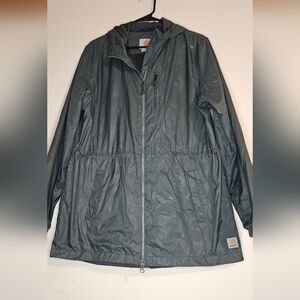 Carhartt Women’s Green Camo Windbreaker Rain Jacket Size L  Hooded & Mesh Lined